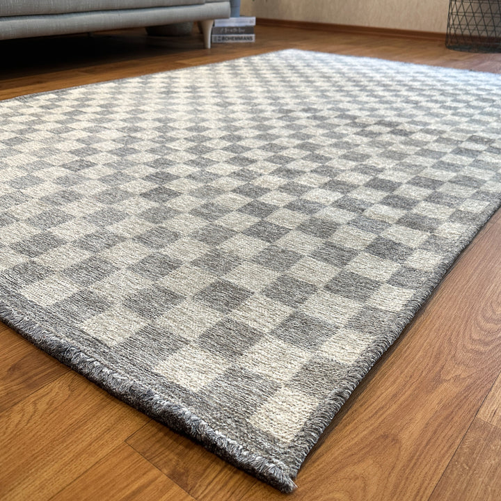 Tapis lavables à carreaux gris et blanc