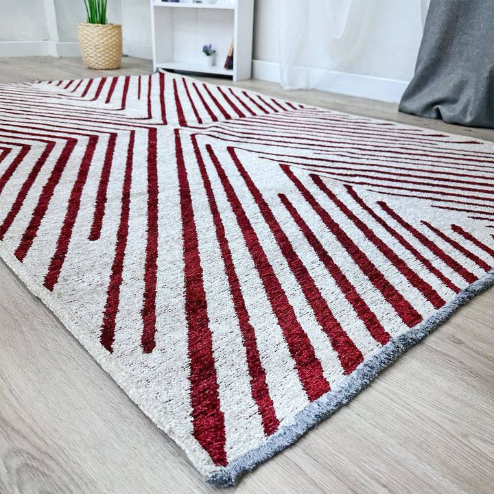 Tapis lavables tissés géométriques gris et crème