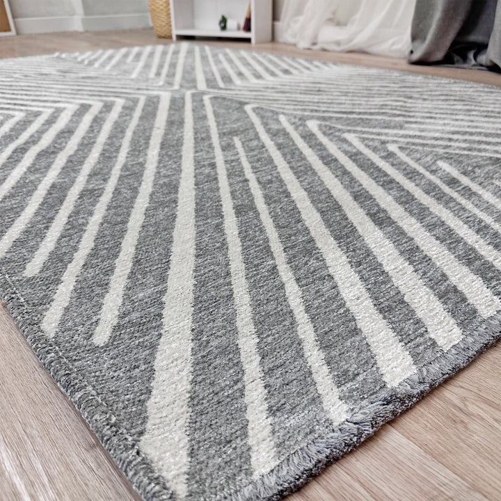 Tapis lavables tissés géométriques gris et crème