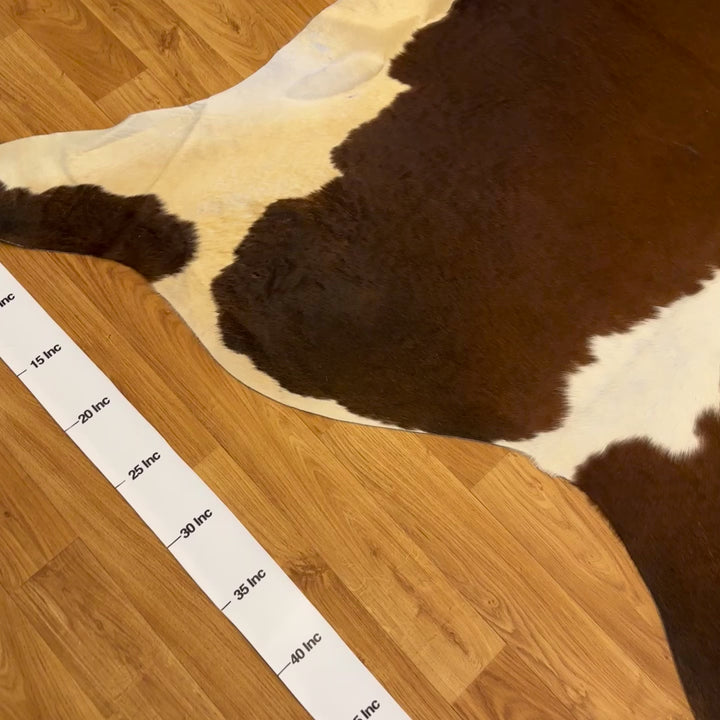 Tapis en cuir de vache véritable, brun clair et blanc, 90 x 92 cm