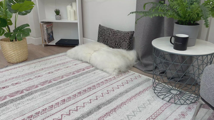 Tapis lavables géométriques mauves et blanc cassé