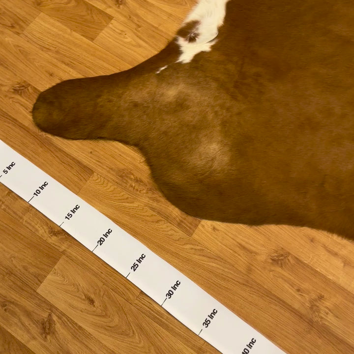 Tapis en cuir de vache véritable marron clair et blanc 94 x 103