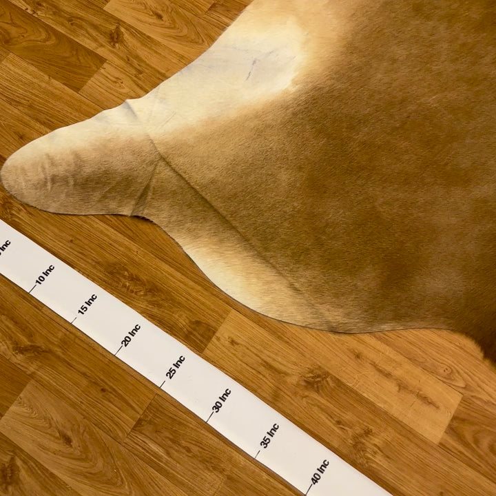 Tapis en cuir de vache véritable beige, marron et crème, 91 x 95 cm