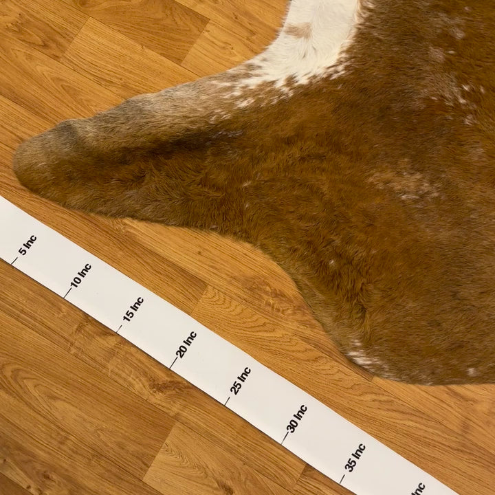 Tapis en cuir de vache véritable marron et blanc 95 x 103