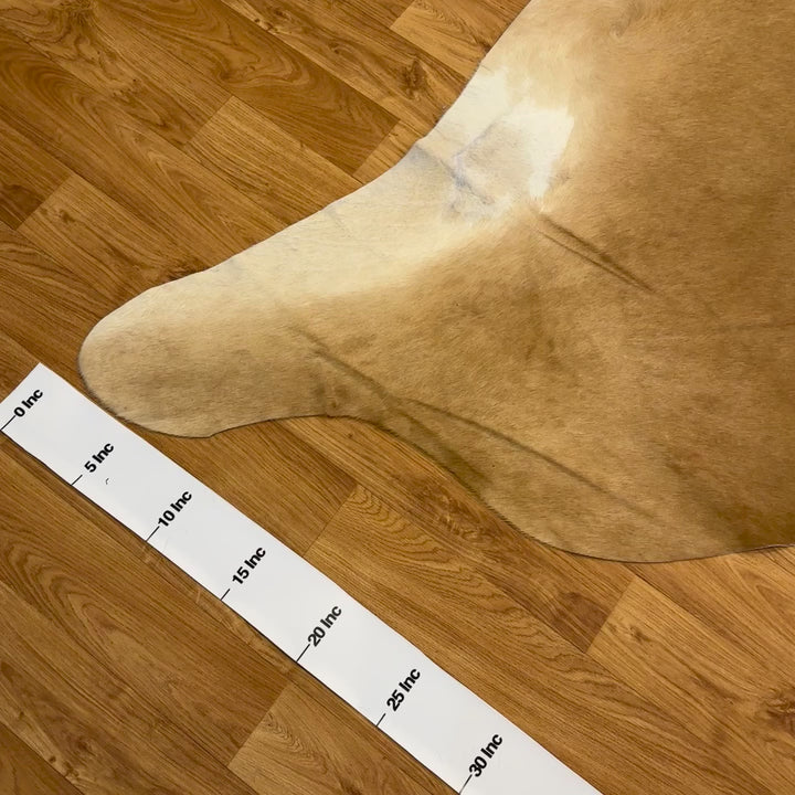 Tapis en cuir de vache véritable beige, marron et crème, 94 x 104