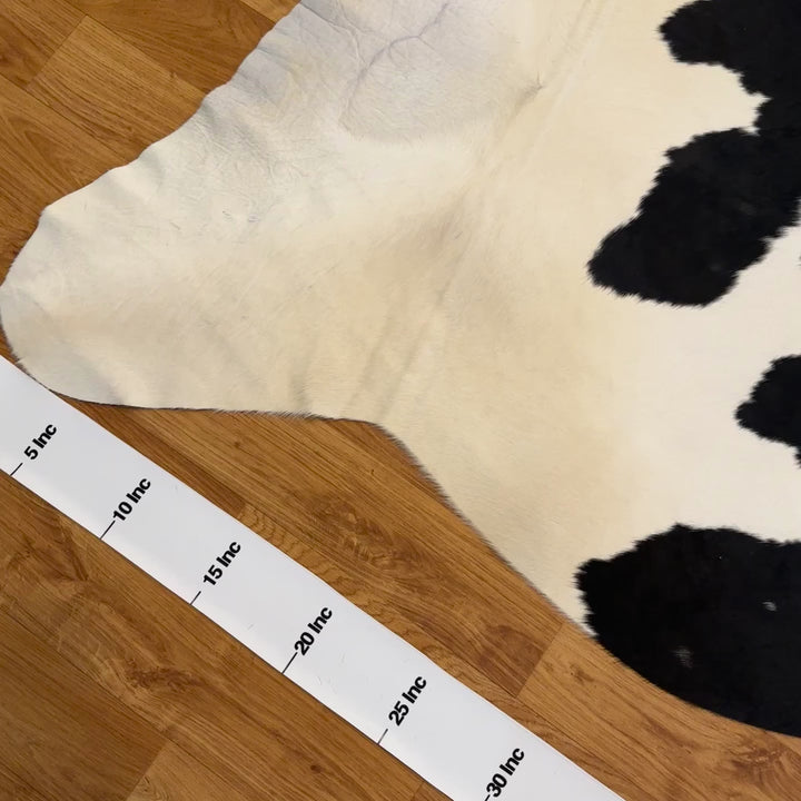Tapis en cuir de vache véritable noir et blanc 94x96