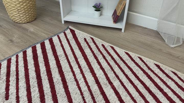 Tapis tissés lavables géométriques crème et rouge, bordeaux