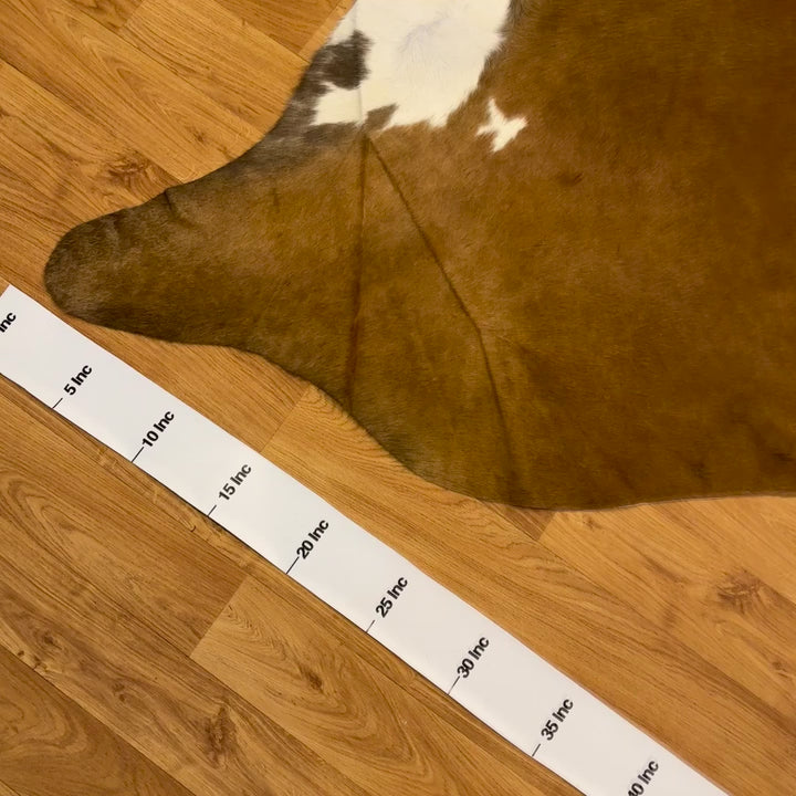 Tapis en cuir de vache véritable marron et blanc 95 x 103