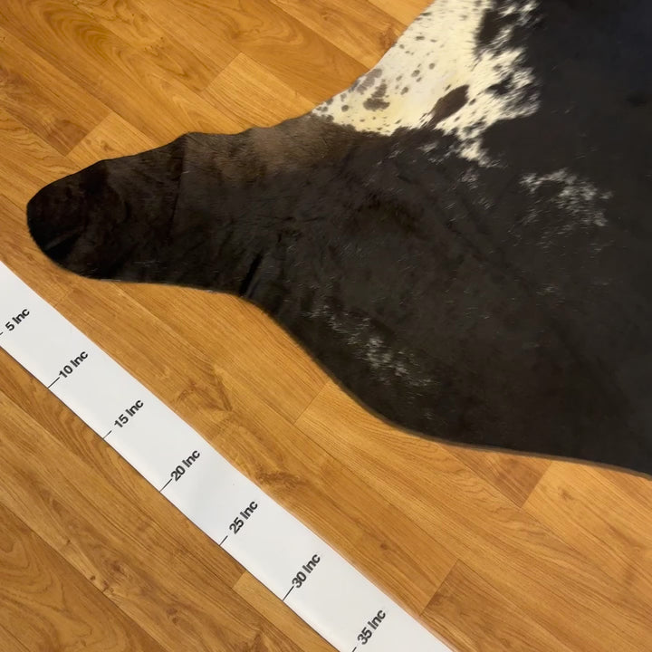 Tapis en cuir de vache véritable noir et blanc 101 x 107