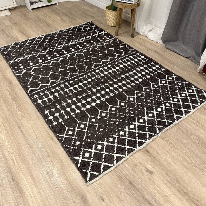 Tapis gris foncé, blanc et crème, lavable et réversible en coton, grand format pour salon, chambre à coucher, décoration bohème esthétique, style aztèque, maya et éclectique