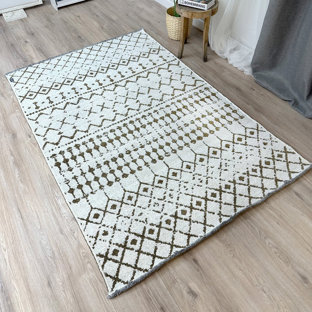 Tapis marron, blanc et crème, lavable et réversible en coton, grand format pour salon, chambre à coucher, cuisine, décoration bohème esthétique, style aztèque et maya