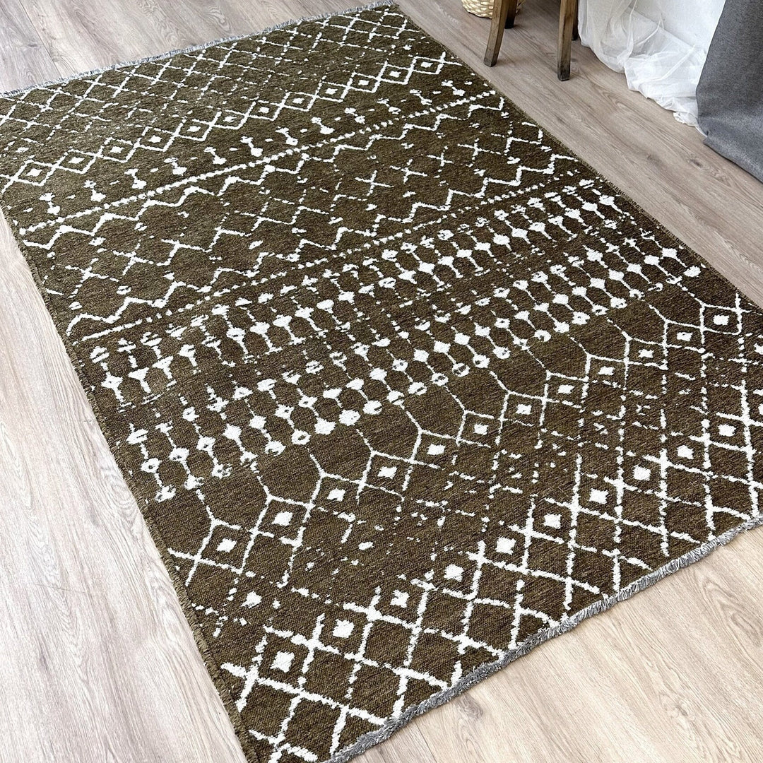 Tapis marron, blanc et crème, lavable et réversible en coton, grand format pour salon, chambre à coucher, cuisine, décoration bohème esthétique, style aztèque et maya