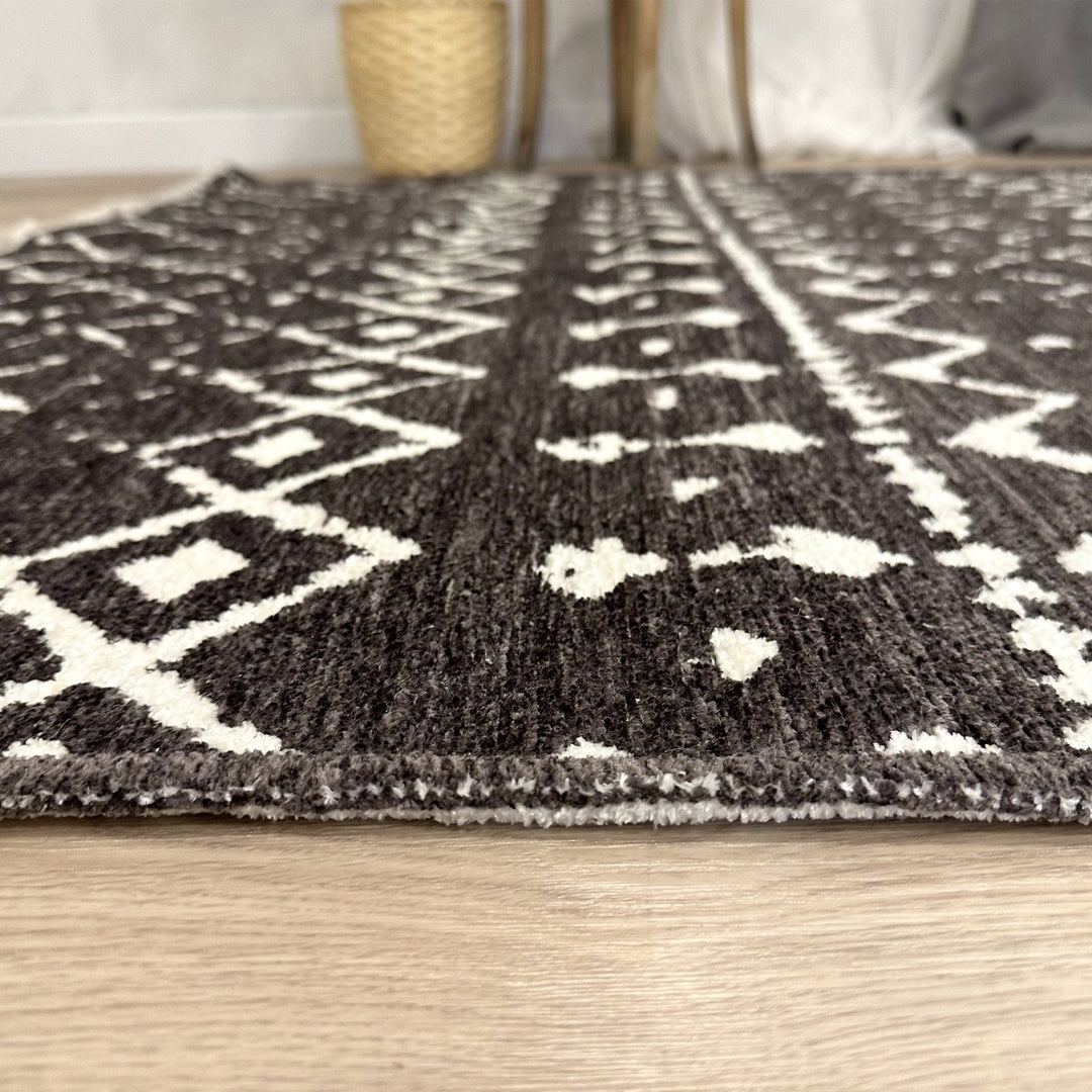 Tapis gris foncé, blanc et crème, lavable et réversible en coton, grand format pour salon, chambre à coucher, décoration bohème esthétique, style aztèque, maya et éclectique