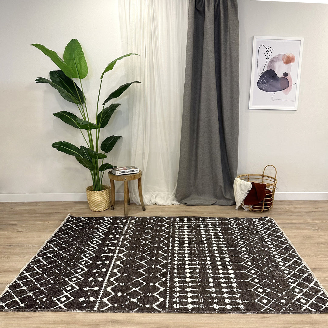 Tapis gris foncé, blanc et crème, lavable et réversible en coton, grand format pour salon, chambre à coucher, décoration bohème esthétique, style aztèque, maya et éclectique