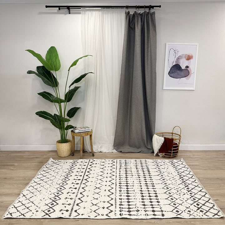 Tapis gris foncé, blanc et crème, lavable et réversible en coton, grand format pour salon, chambre à coucher, décoration bohème esthétique, style aztèque, maya et éclectique