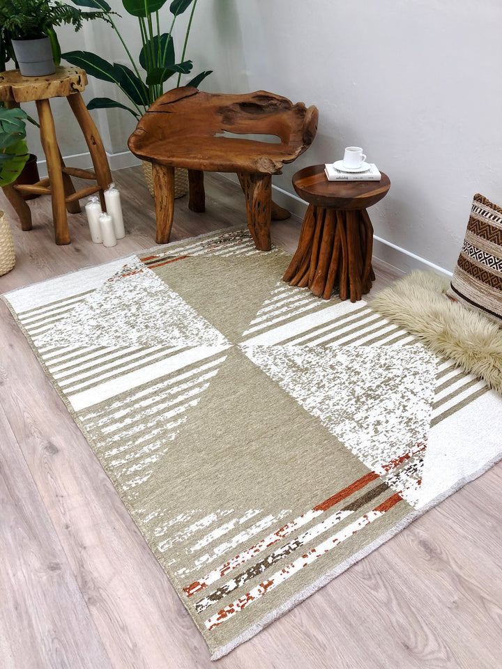 Tapis beige et blanc, motif géométrique réversible, grande surface, pour salon, chambre à coucher, cuisine, salle à manger, chambre d'enfant, décoration beige et blanche, style bohème esthétique, 20 x 25 cm