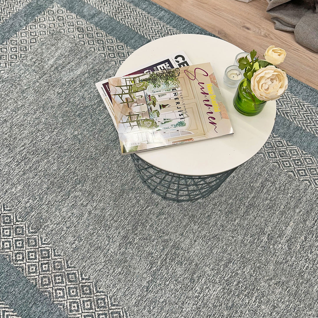 Scandinavian Blue Washable Area Rugs