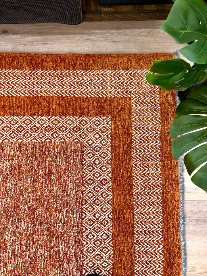 Scandinavian Burnt Orange Washable Area Rugs