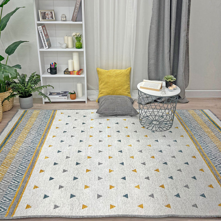 Triangle Blue Gold Gray Off White Area Rugs