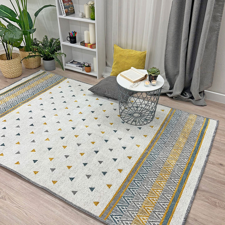 Triangle Blue Gold Gray Off White Area Rugs