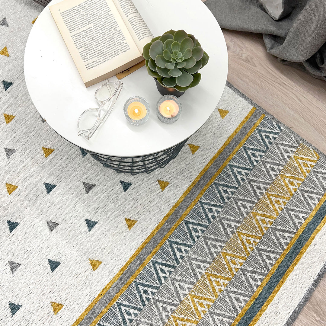 Triangle Blue Gold Gray Off White Area Rugs