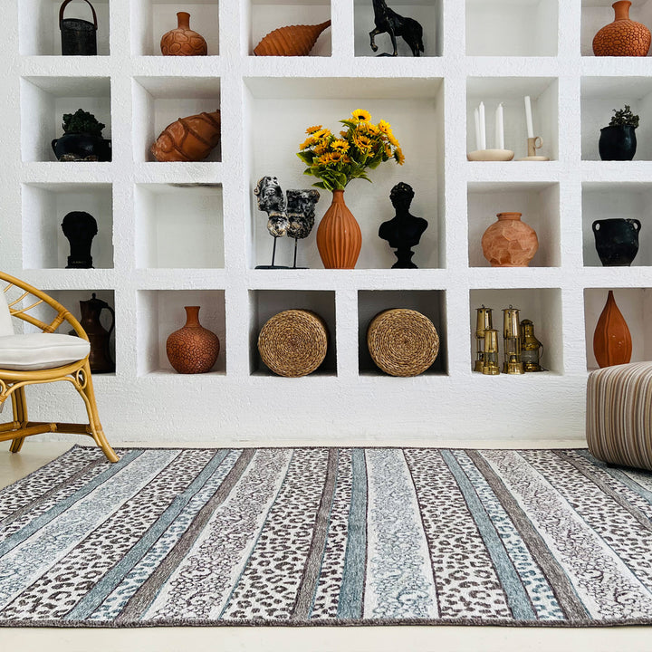 Eclectic Blue Gray Washable Area Rugs