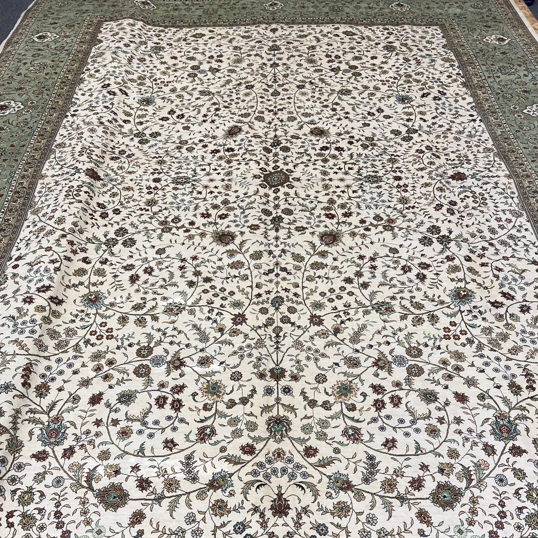 Genuine Unique Oriental Green Ivory Silk Rug