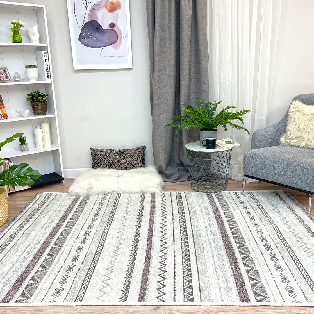 Eclectic Beige Terracotta Washable Area Rugs