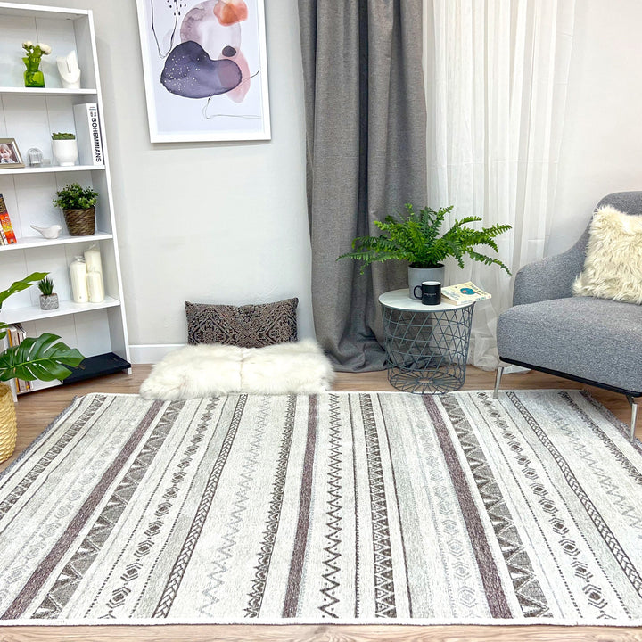 Eclectic Gray Off White Washable Area Rugs