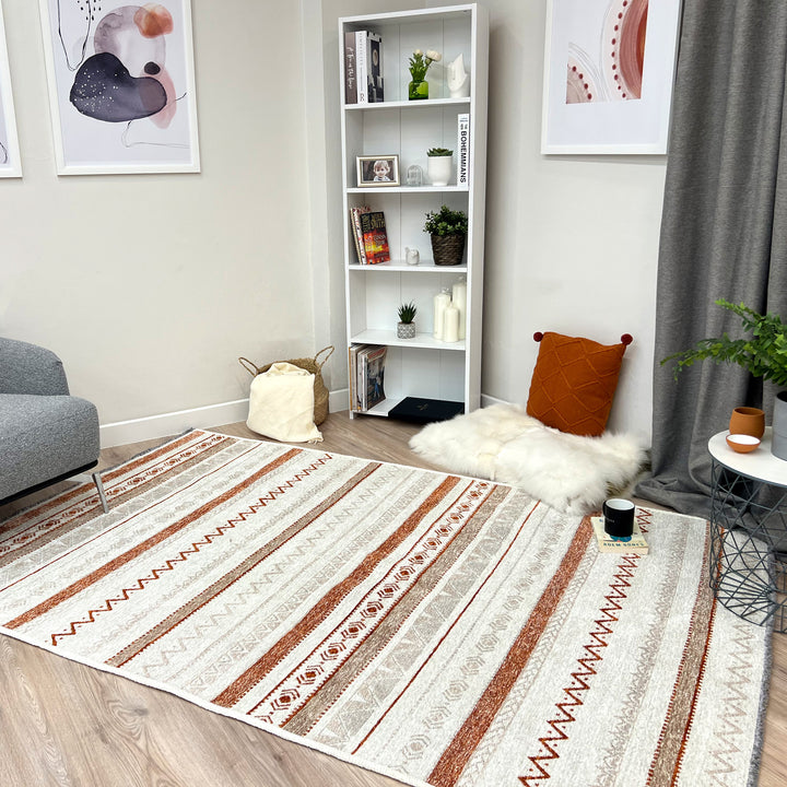 Eclectic Beige Terracotta Washable Area Rugs