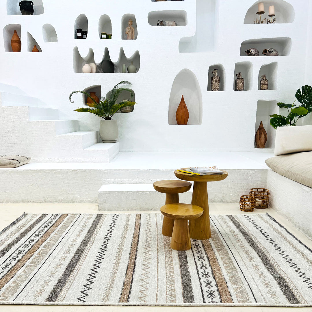 Eclectic Gray Beige Washable Area Rugs