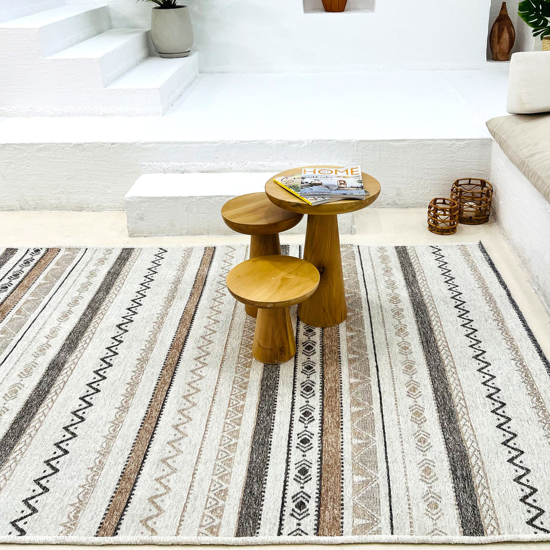 Eclectic Gray Beige Washable Area Rugs