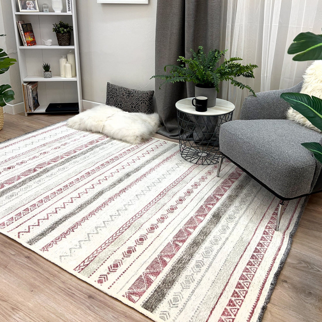 Eclectic Gray Off White Washable Area Rugs