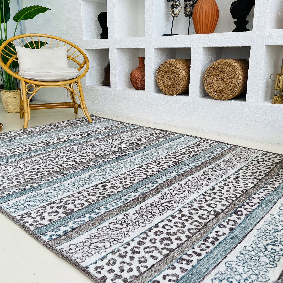 Eclectic Blue Gray Washable Area Rugs