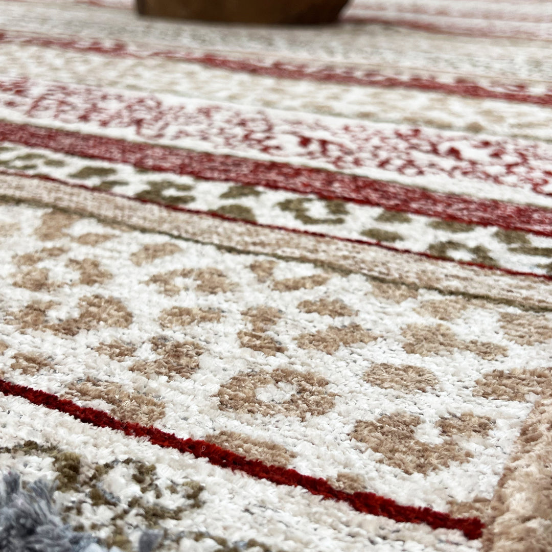 Eclectic Beige Burgundy Washable Area Rugs