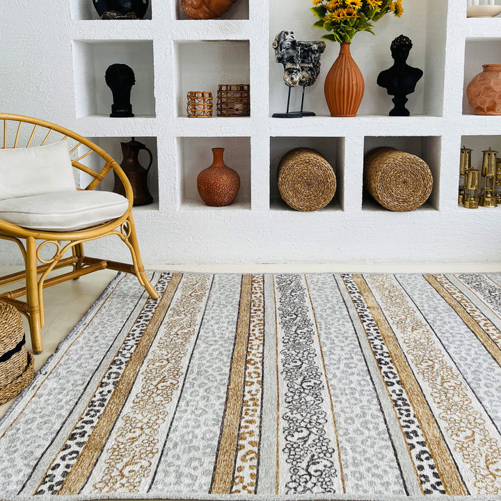 Eclectic Amber Gold Gray Washable Area Rugs