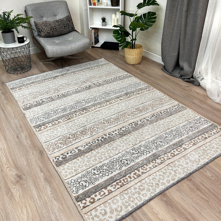 Eclectic Beige Gray Washable Area Rugs