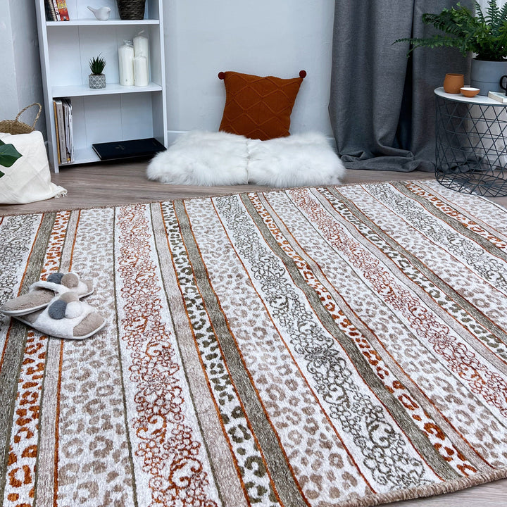 Eclectic Beige Terracotta Washable Area Rugs