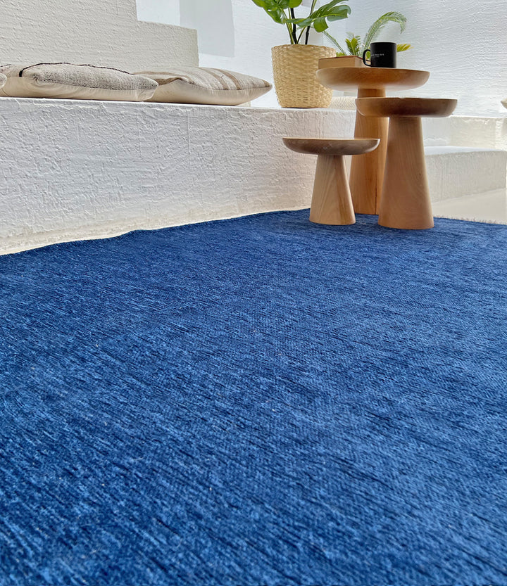 Solid Dark Blue Washable Area Rugs