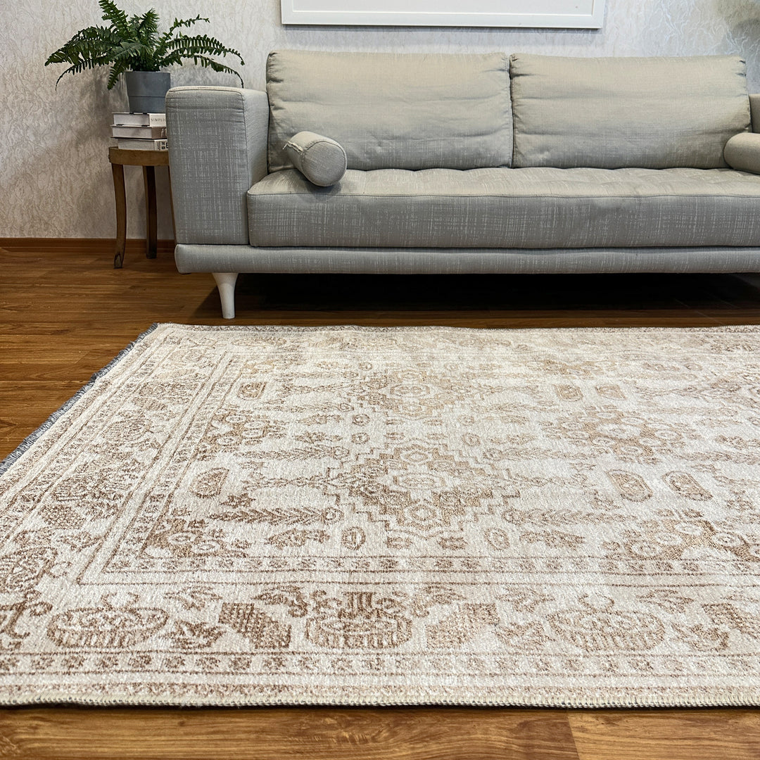 Vintage Beige Cream Washable Area Rugs