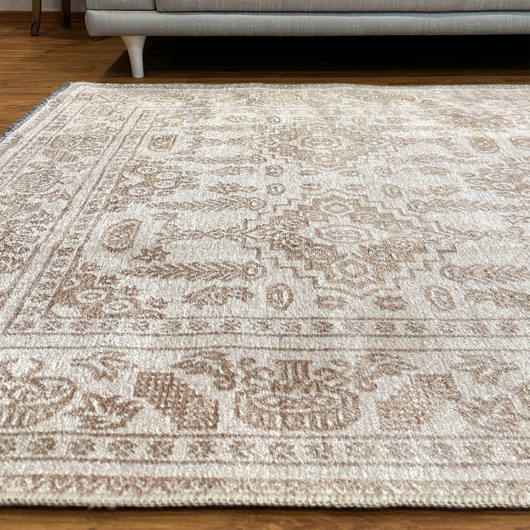 Vintage Beige Cream Washable Area Rugs