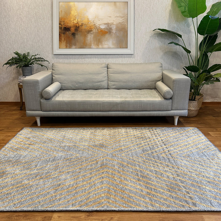 Geometric Gold & Gray Woven Washable Area Rugs