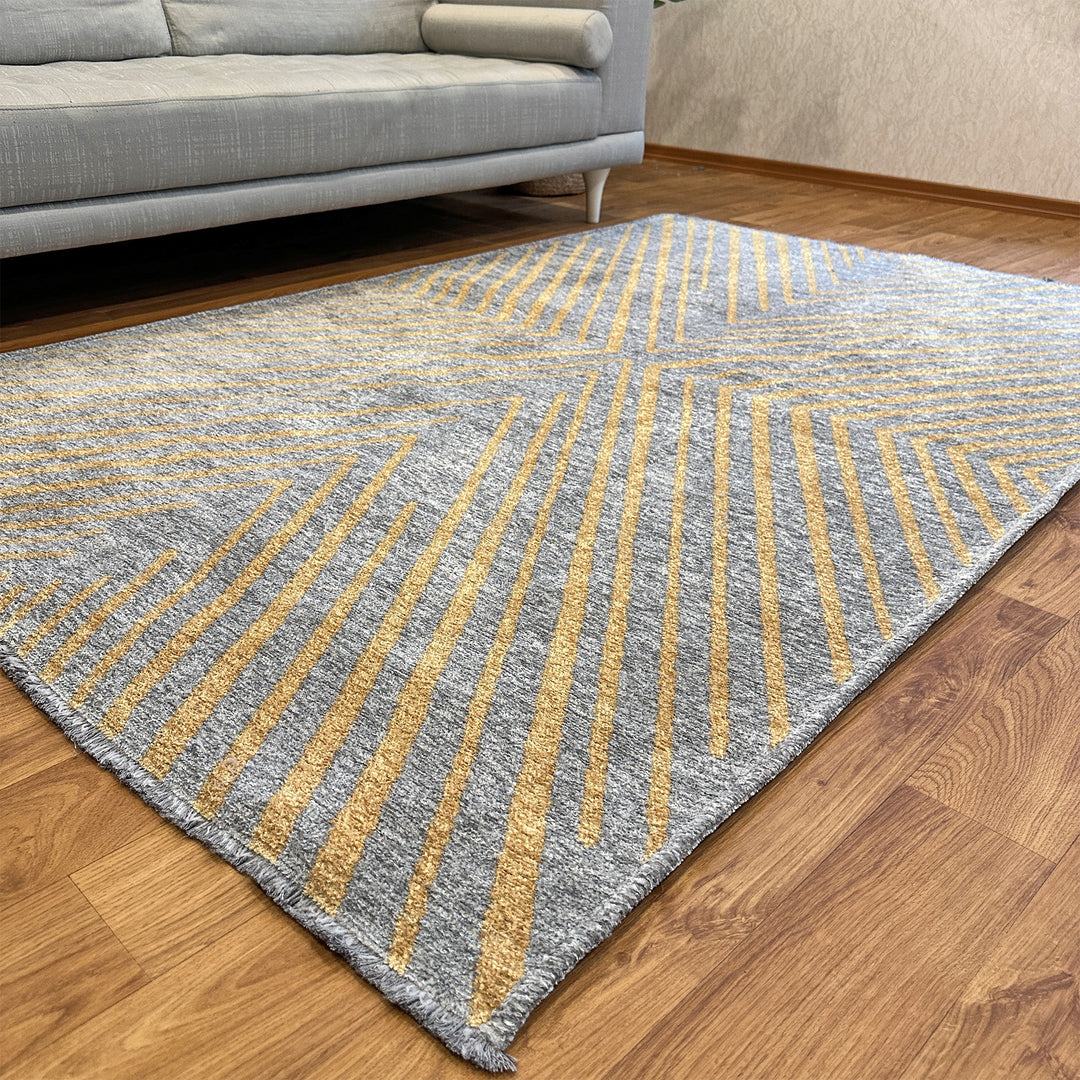 Geometric Gold & Gray Woven Washable Area Rugs