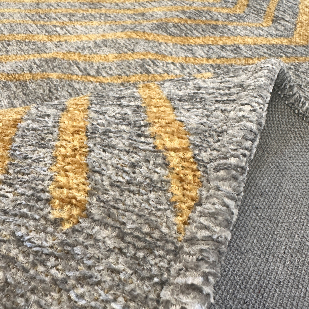 Geometric Gold & Gray Woven Washable Area Rugs