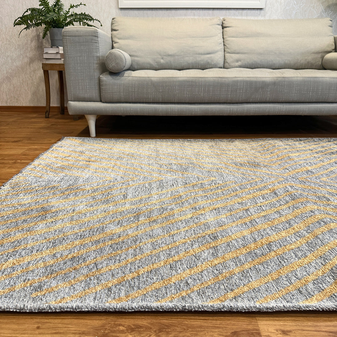 Geometric Gold & Gray Woven Washable Area Rugs