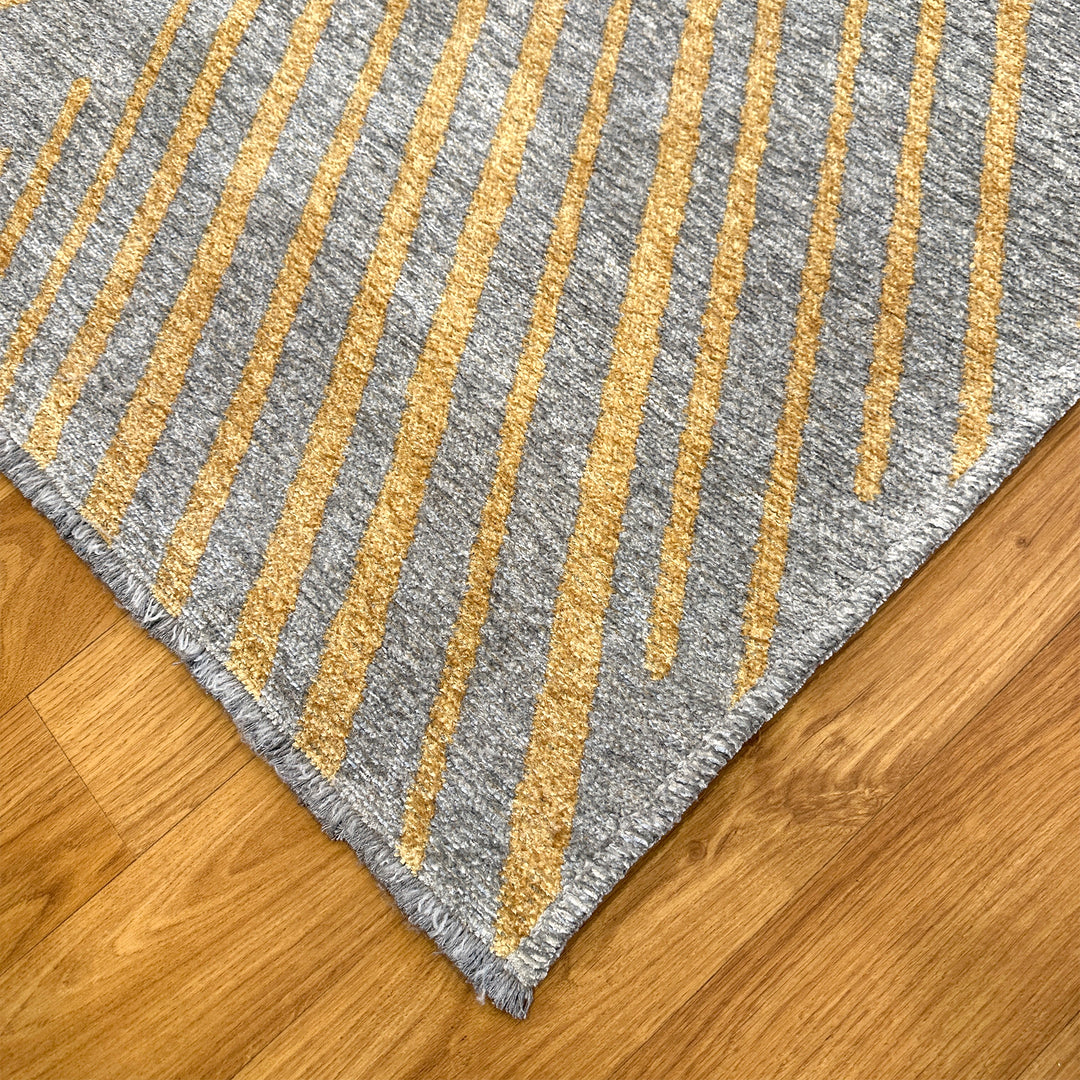 Geometric Gold & Gray Woven Washable Area Rugs