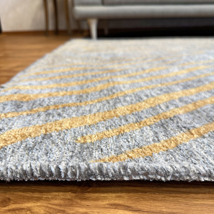 Geometric Gold & Gray Woven Washable Area Rugs