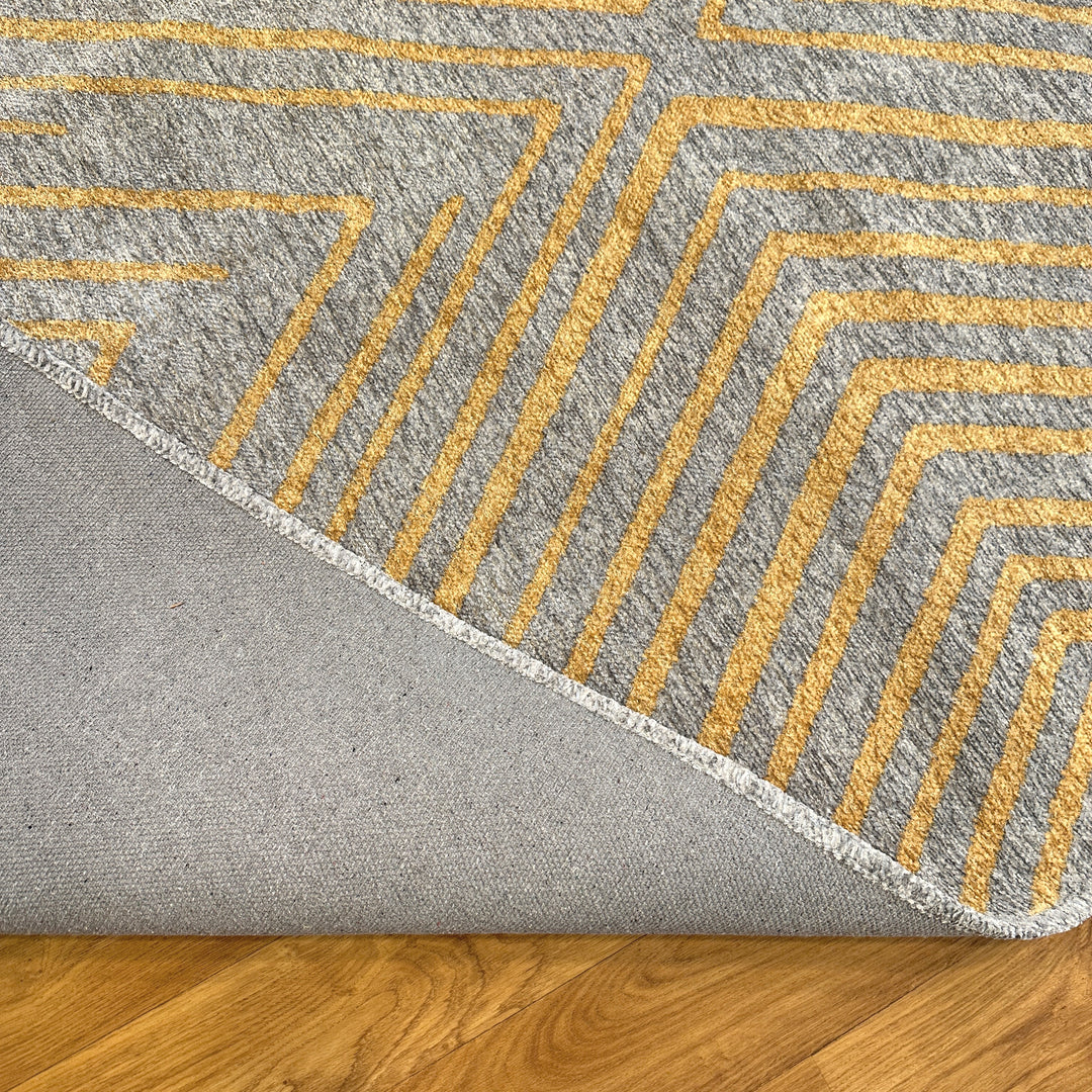 Geometric Gold & Gray Woven Washable Area Rugs