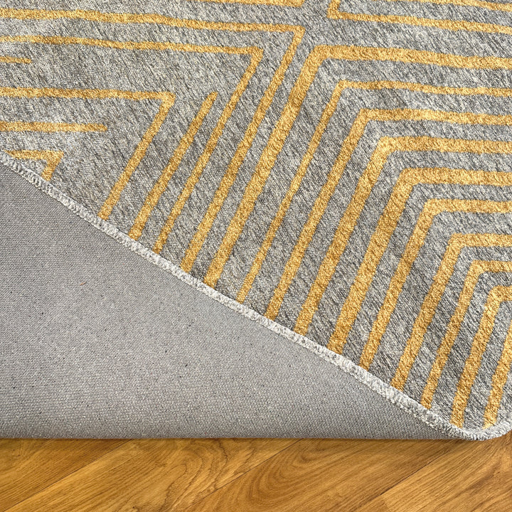 Geometric Gold & Gray Woven Washable Area Rugs