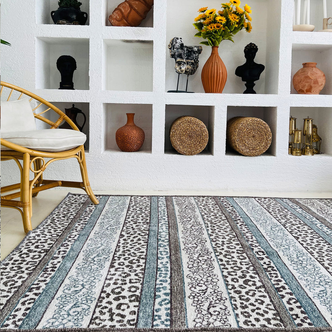 Eclectic Blue Gray Washable Area Rugs